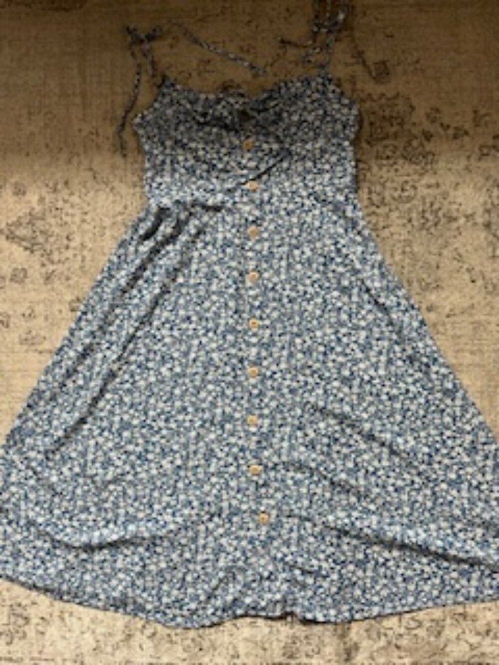 🧡 3/15 Blush BJ Blue Floral Midi Dress Spaghetti Straps Button Down Women's S